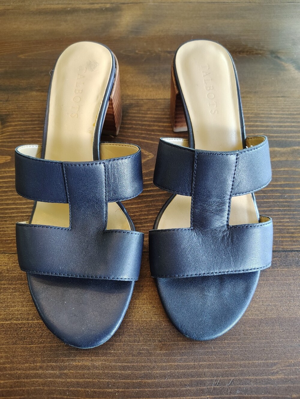 Talbots Navy Leather Heeled Slide Mules
